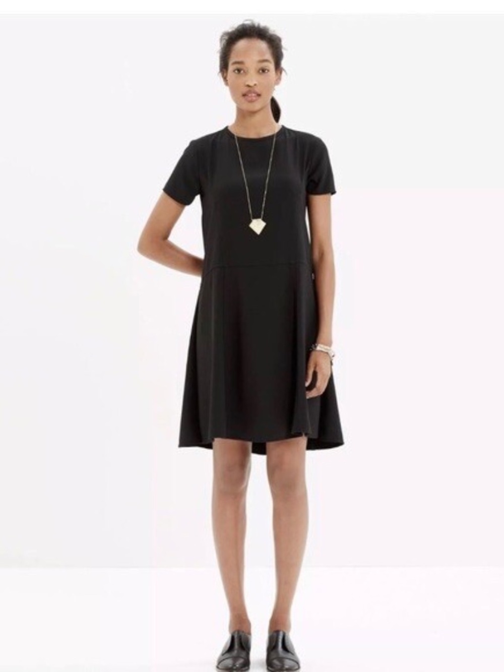 Madewell Tribune Dress Women's Black Mini Shift Short Sleeve (Size 0, Good)